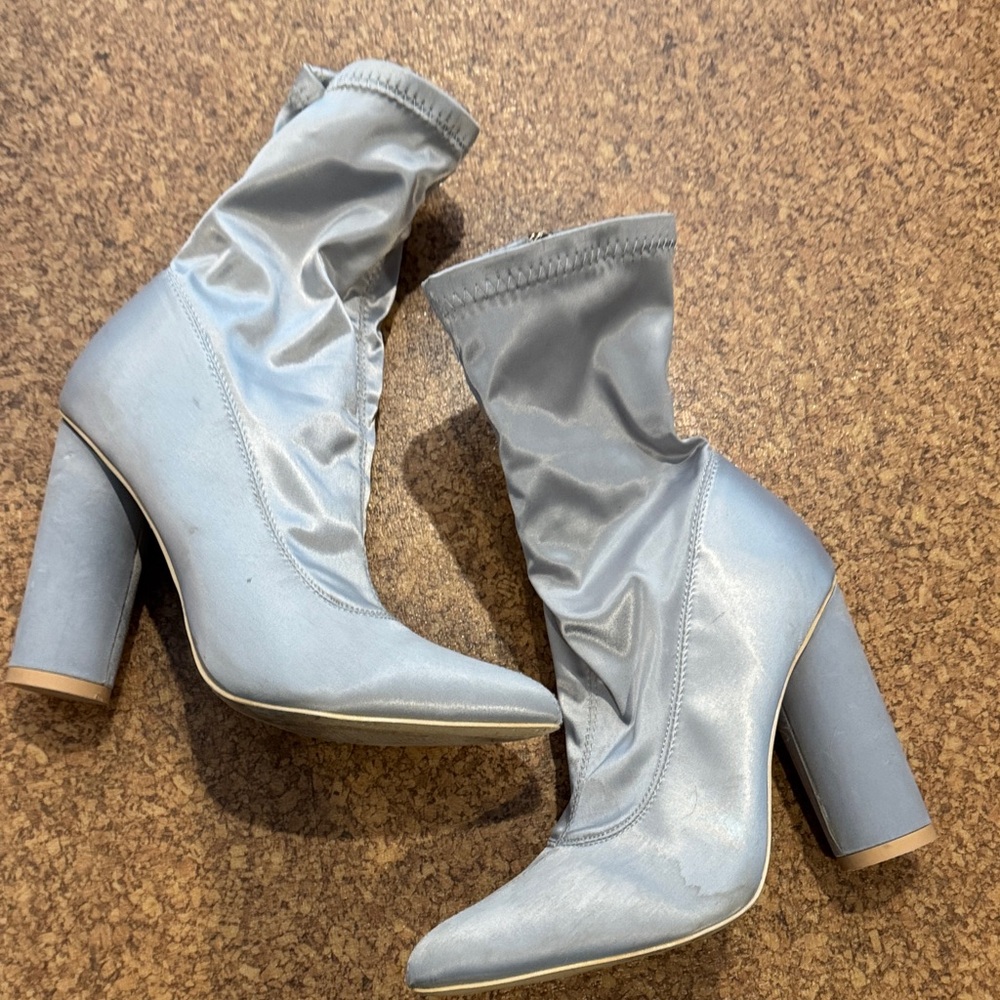 Cape Robbin Stretchy Zip side Ankle Clubbing Boots Conical Heel Space Silver